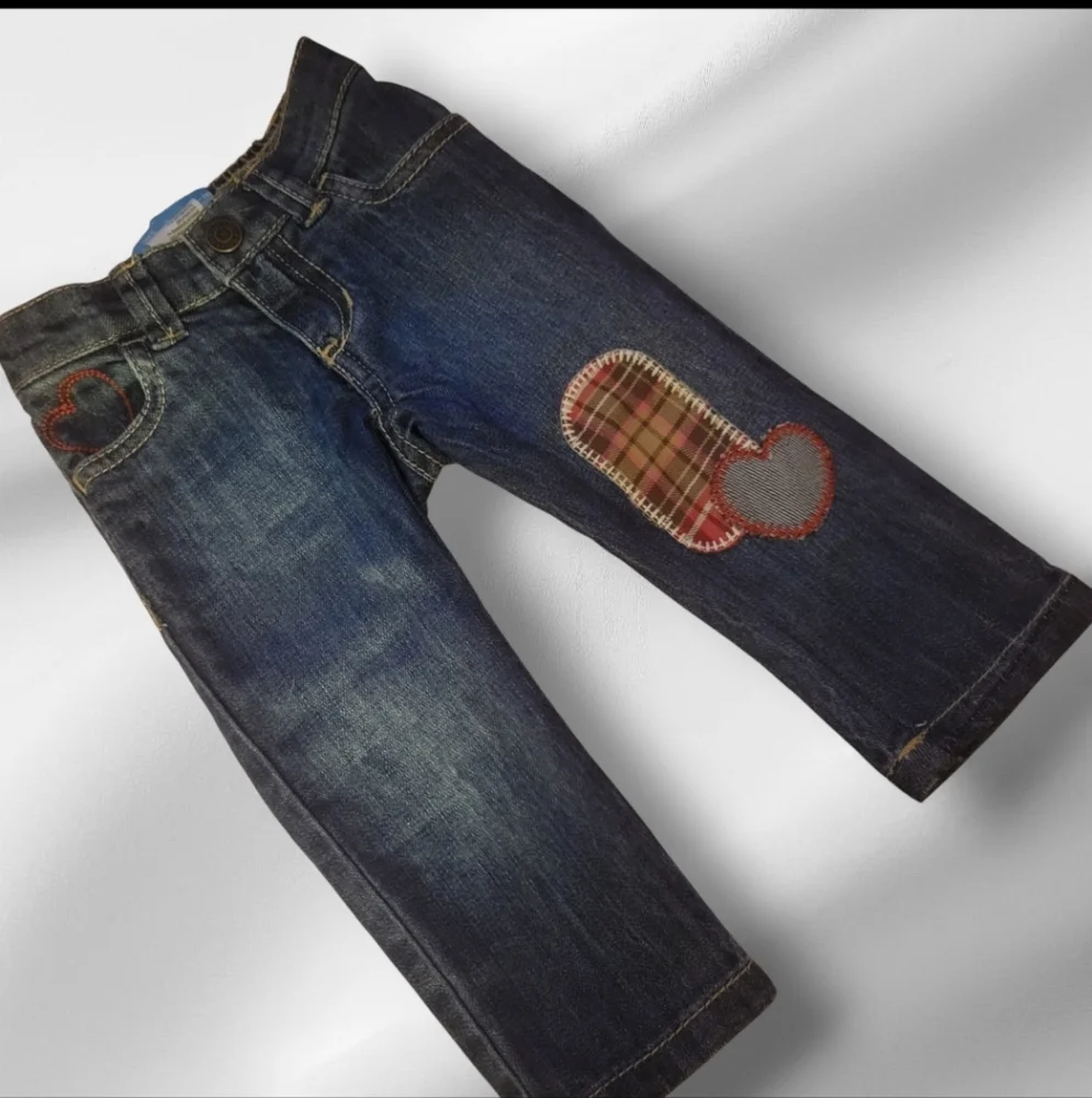 Old Navy Skinny‎ Blue Jeans Patches, Elastic Waist, Size 12-18 Months